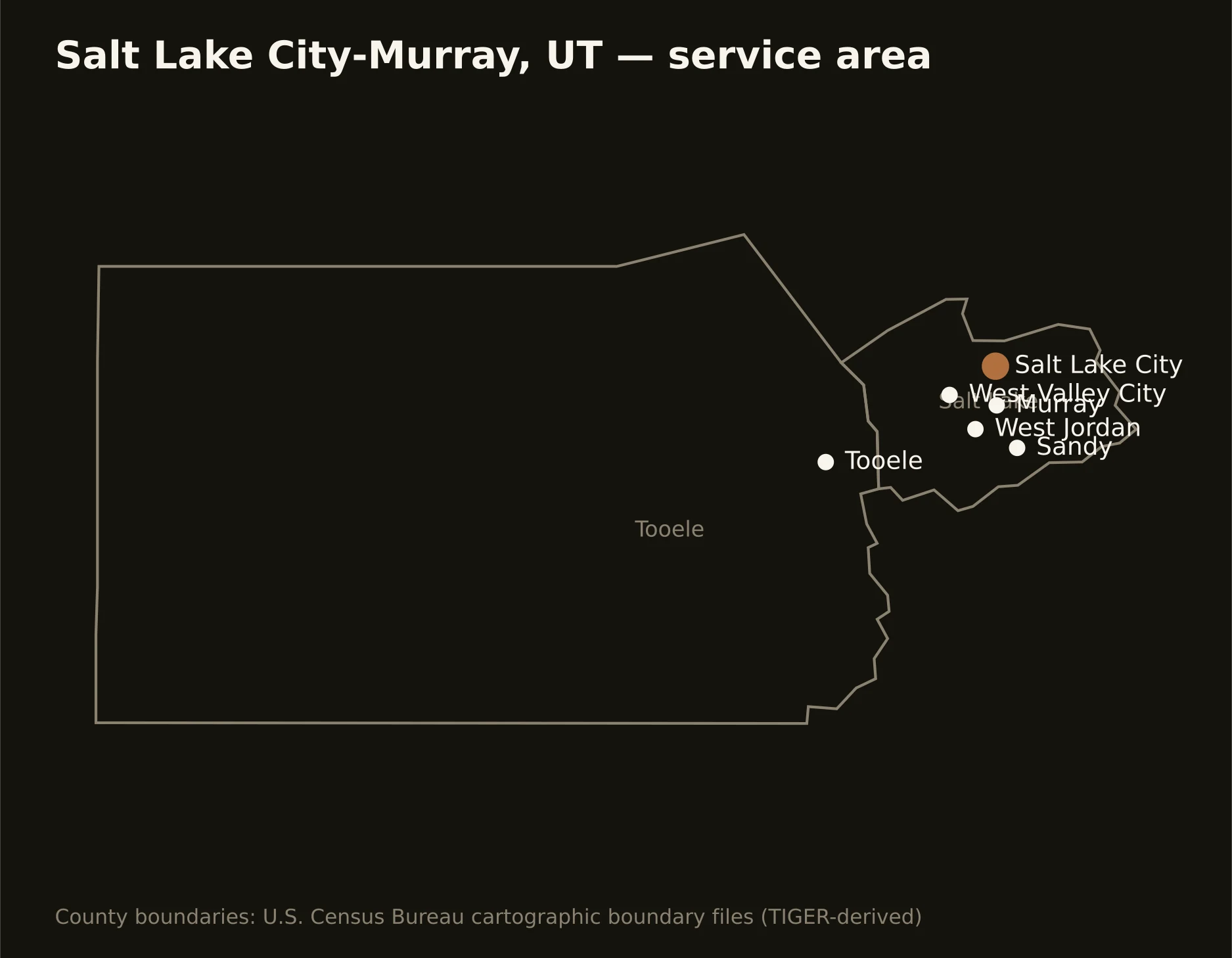 Salt Lake City-Murray, UT directional drilling service area map — component counties and cities served